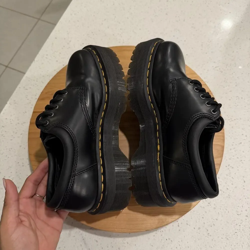 Dr. Martens Shoes Womens 7 8053 Quad Black Leather Platform Oxford Punk Grunge